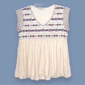 Impressions Size M Cream Summer State of Mind Embroidered Bodice Burgundy/Blue